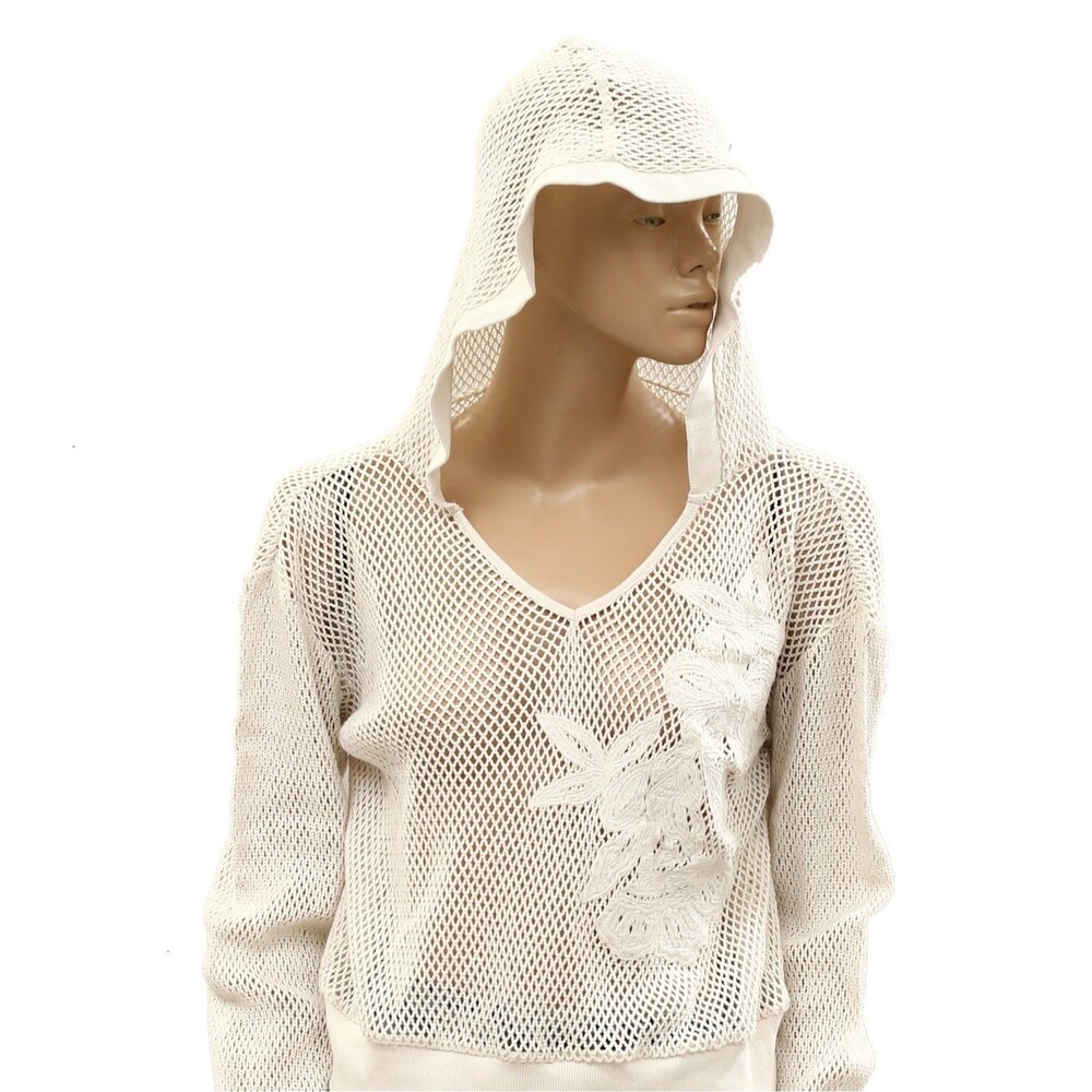 Daily Practice by Anthropologie Embroidered Mesh Hoodie Crochet Fishnet S 287144 - Picture 4 of 9